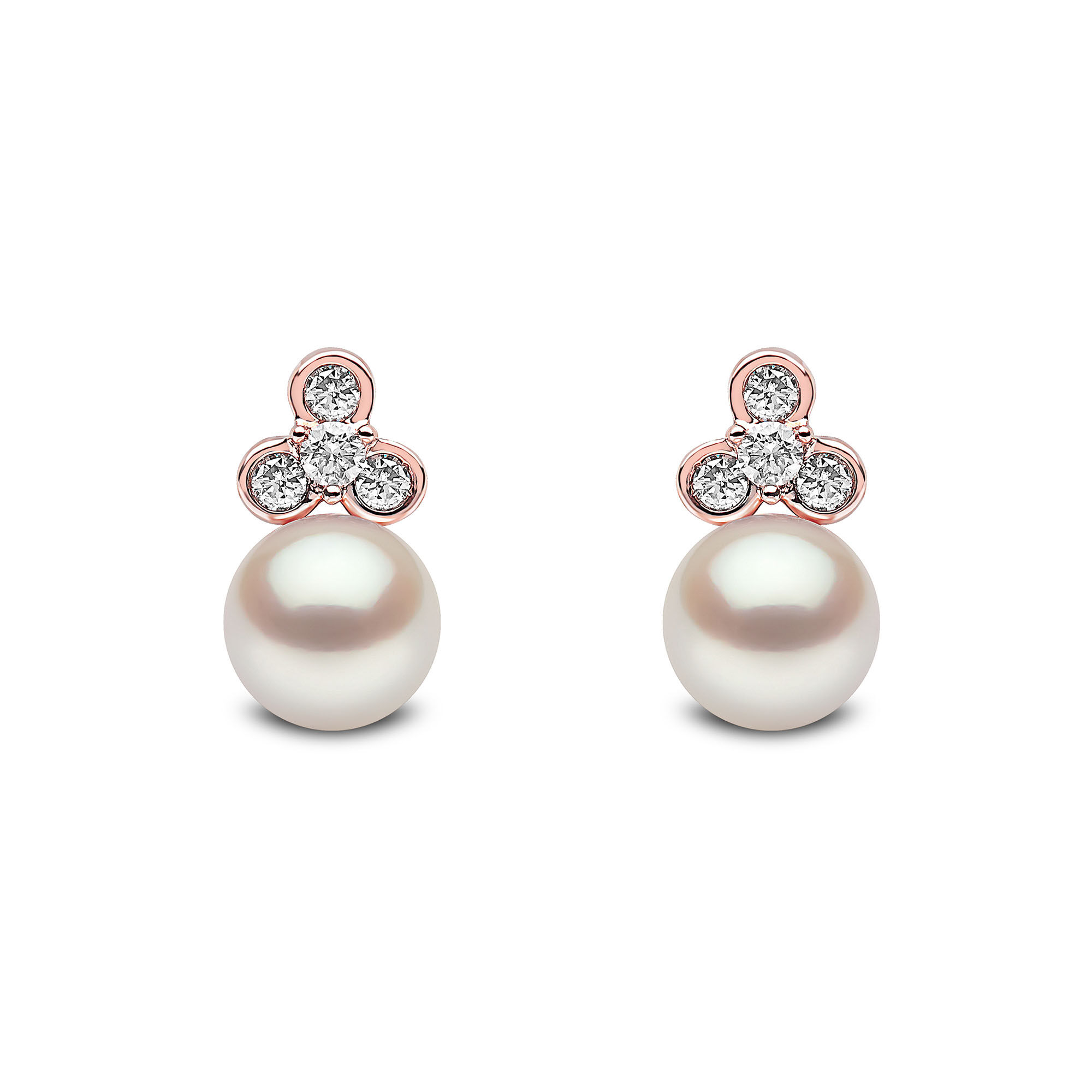 Yoko London Trend 18k Rose Gold Pearl Diamond Earrings